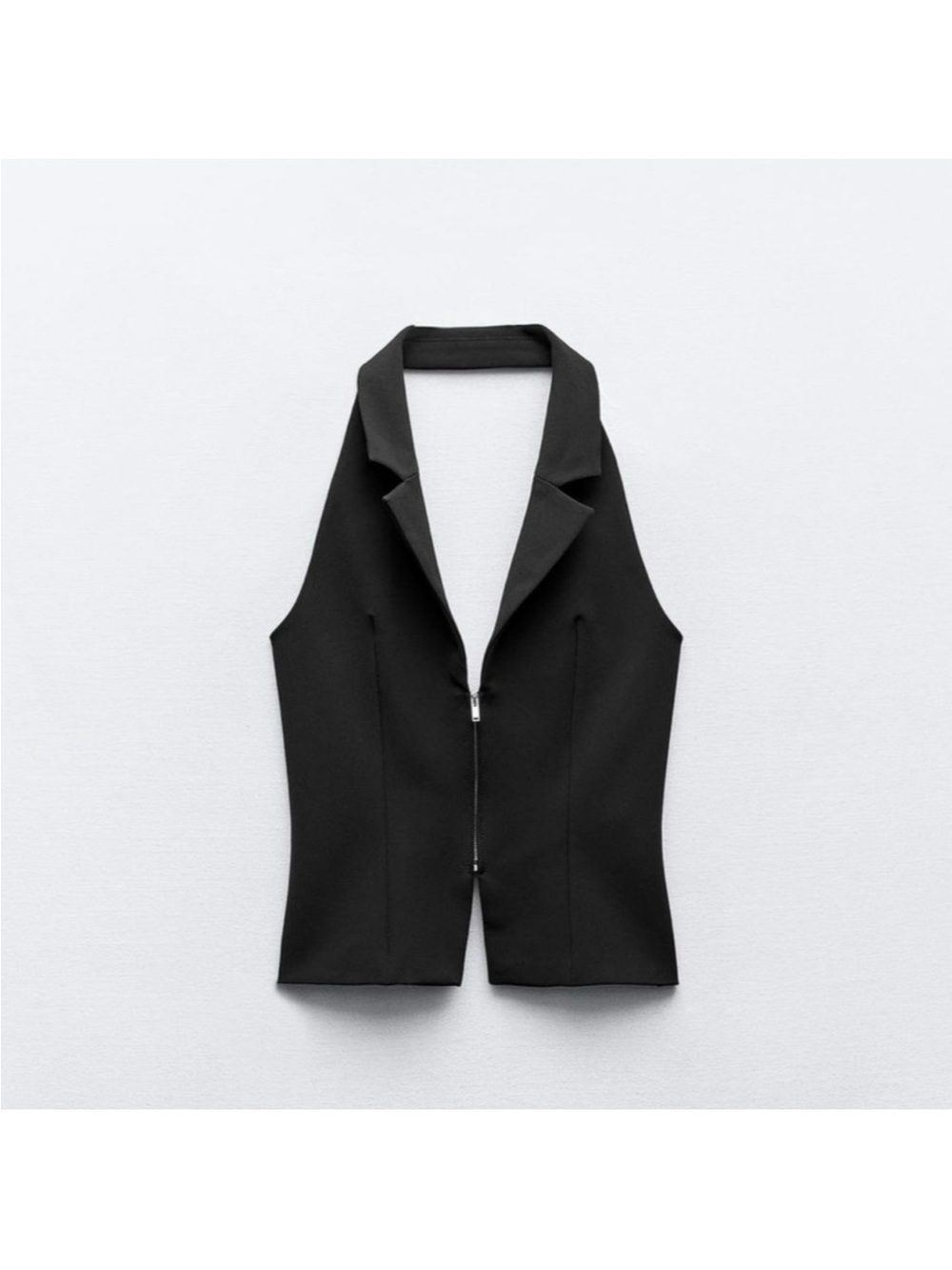 Zara Black Sleeveless and Backless  Zip Blazer Vest